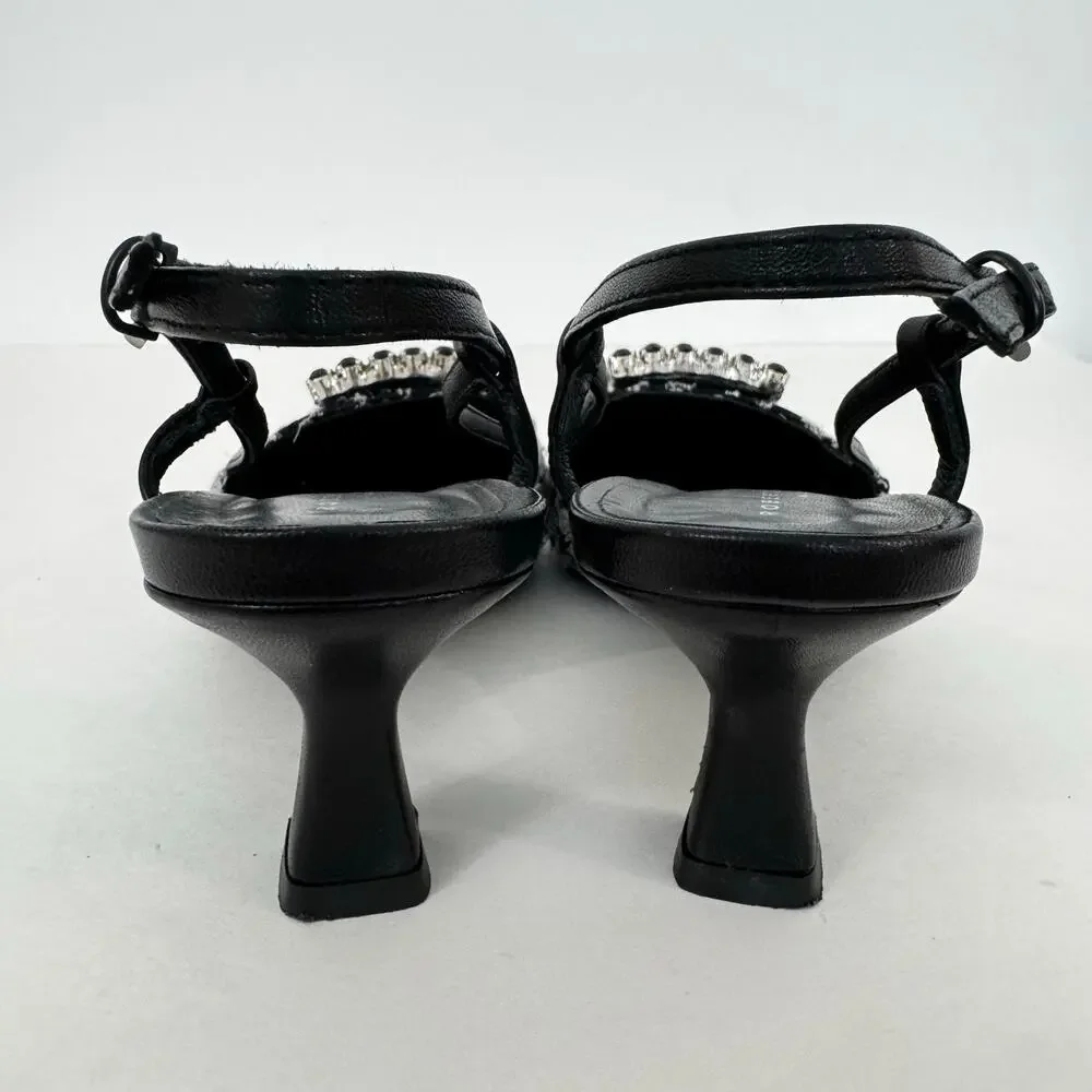 Roberto Festa Atena Slingback Pumps Embellished Buckle Houndstooth 39.5 (US9.5)